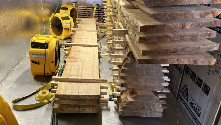 A pine slab, depending on the thickness, will take 3-6 weeks in the kiln to cure to 7-12%