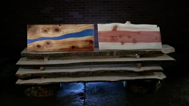 2 slabs one is a river board the other redwood