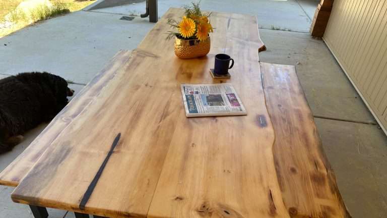 Pine Table with matching benches at customers house