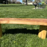 Redwood blue River Bench in a park setting