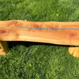 Redwood blue River Bench in a park setting
