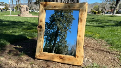 pine live edge mirror in a park setting pine live edge mirror in a park setting