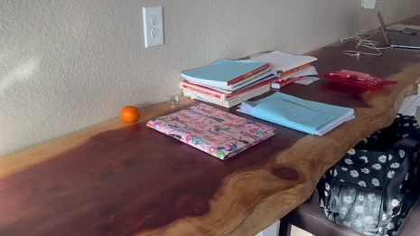 18 foot redwood desktop has been installed in a home office 18 foot redwood desktop has been installed in a home office