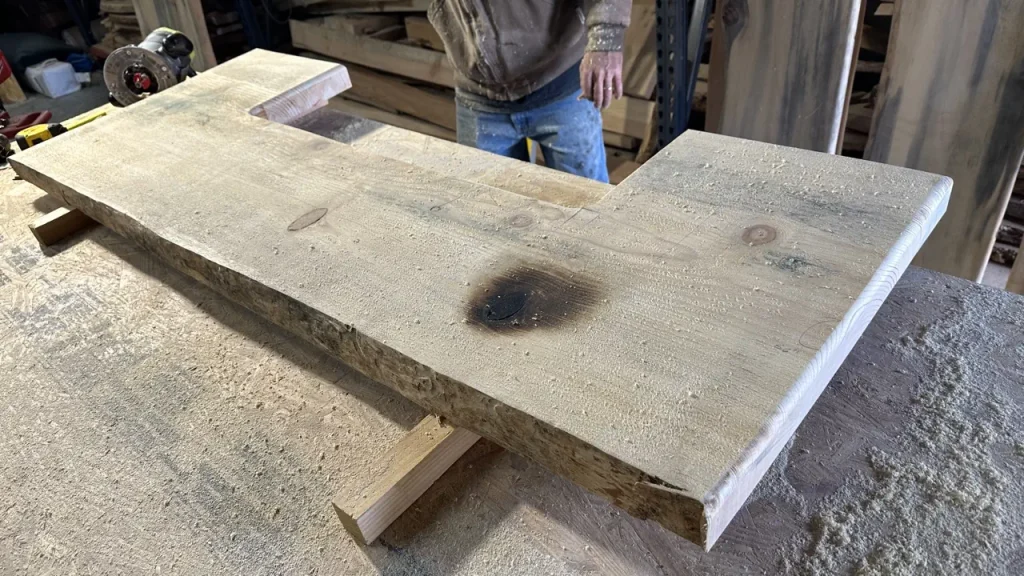 Pine bartop being constructed at the shop
