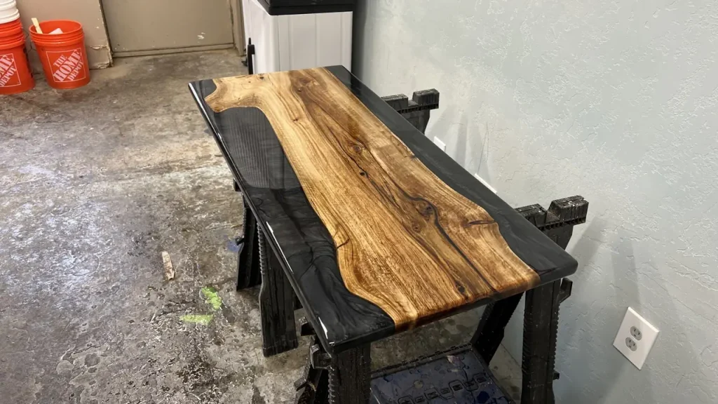 Black Pear lEucalyptus Coffee Table being workedon in the shop