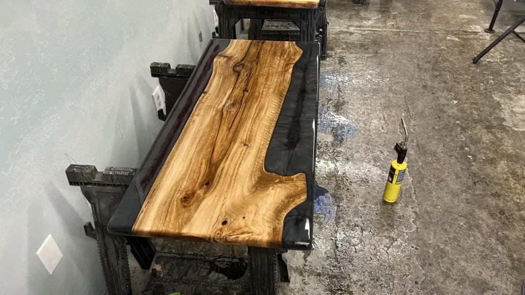 Black Pear lEucalyptus Coffee Table being workedon in the shop