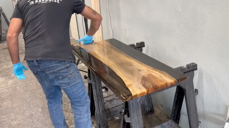 Copper Eucalyptus Coffee Table during a resin pour