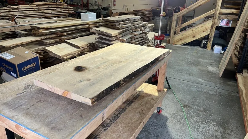 Pine bartop being constructed at the shop
