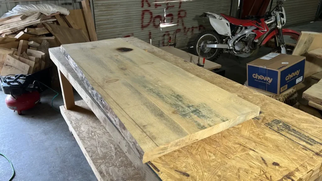 Pine bartop being constructed at the shop