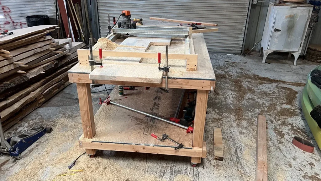 Pine bartop being constructed at the shop