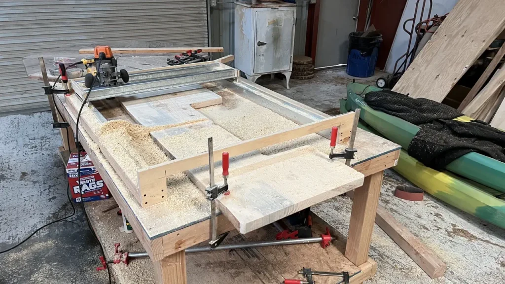 Pine bartop being constructed at the shop