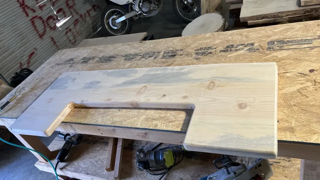 Pine bartop being constructed at the shop