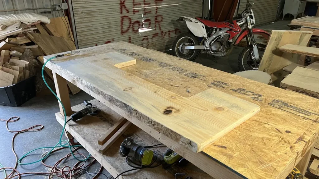 Pine bartop being constructed at the shop