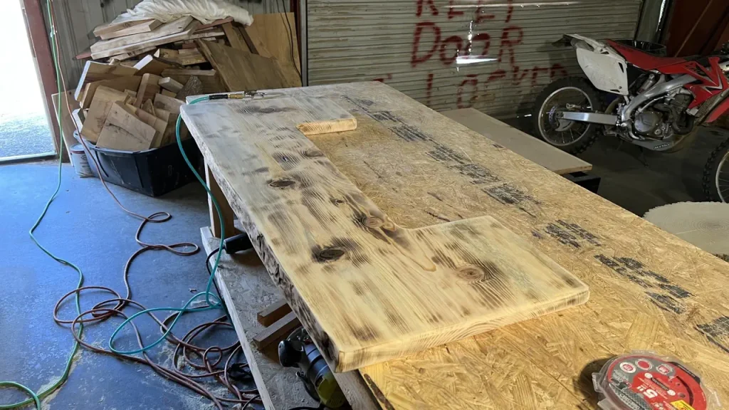 Pine bartop being constructed at the shop