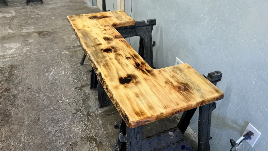 Pine bartop being constructed at the shop