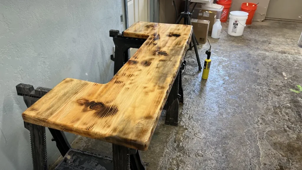 Pine bartop being constructed at the shop