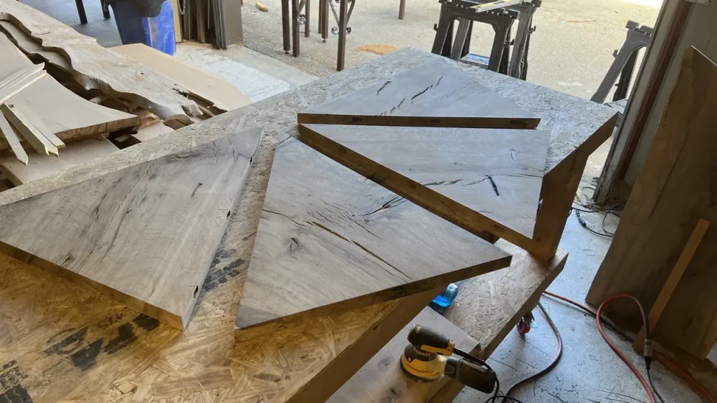 Oak poker table under construction at the shop
