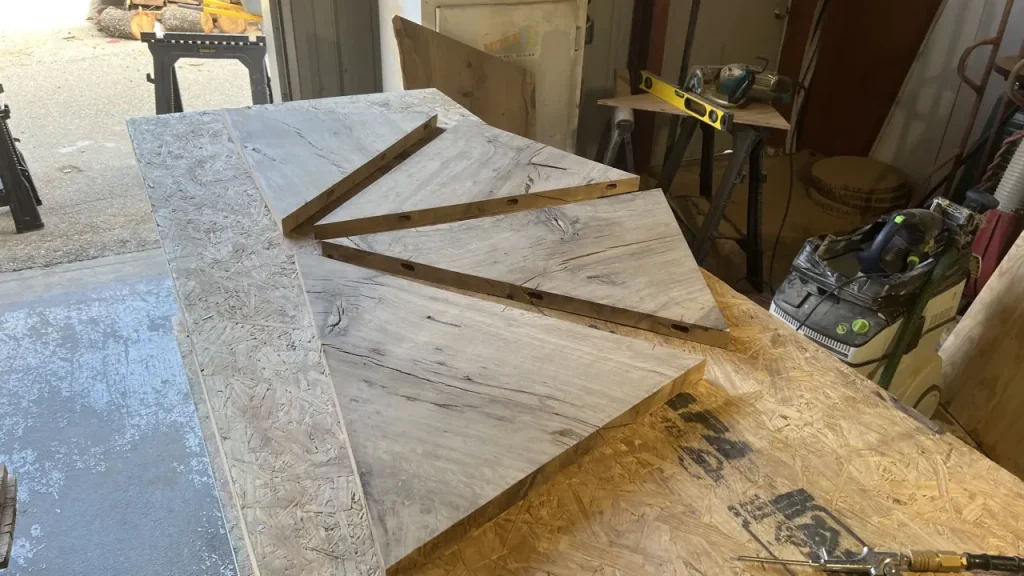 Oak poker table under construction at the shop