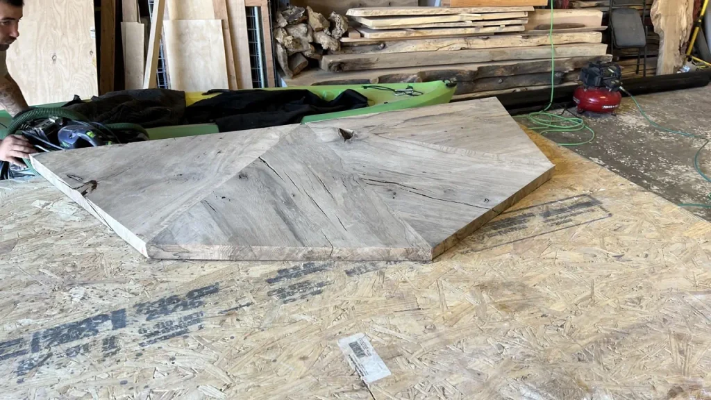 Oak poker table under construction at the shop