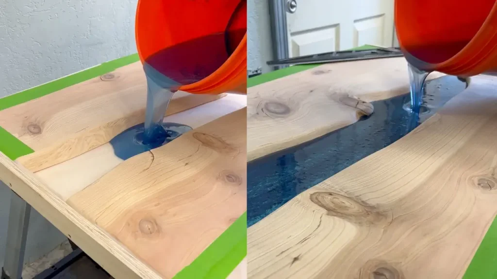 applying Resin to a Green River Table