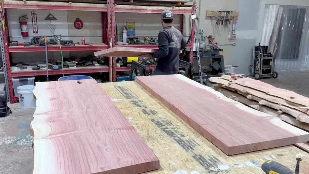 measuring a redwood slab