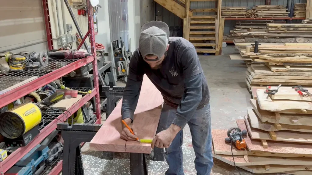 measuring a redwood slab