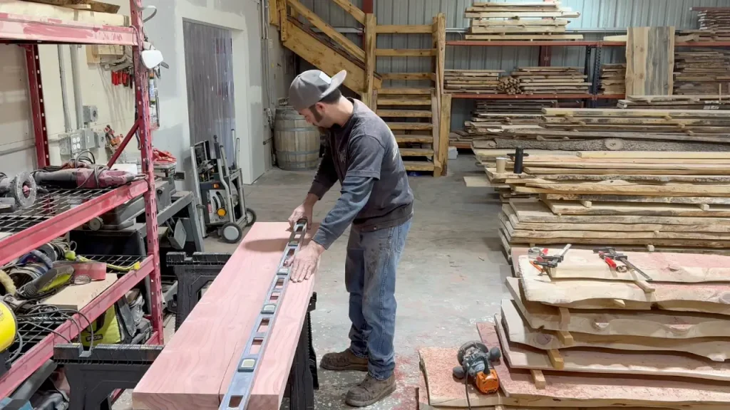 measuring a redwood slab