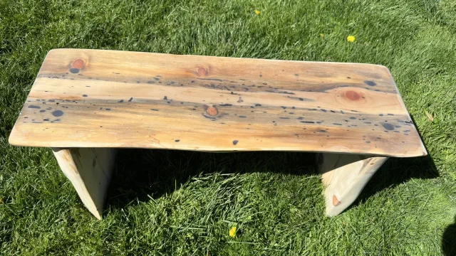 Blue Pine Bench in the park