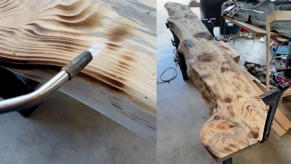 A simple torch is used to burn the surface to add character to the grain at the customers request.