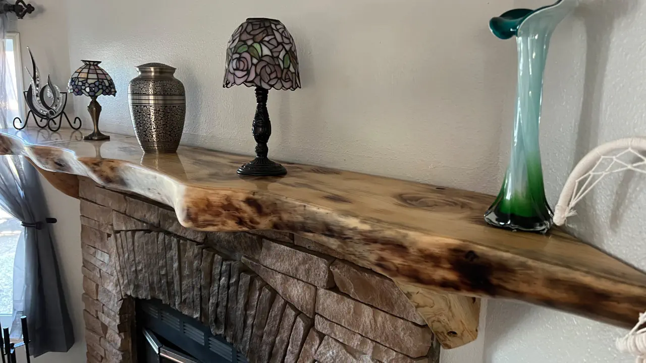 Pine mantle installed in customer's home