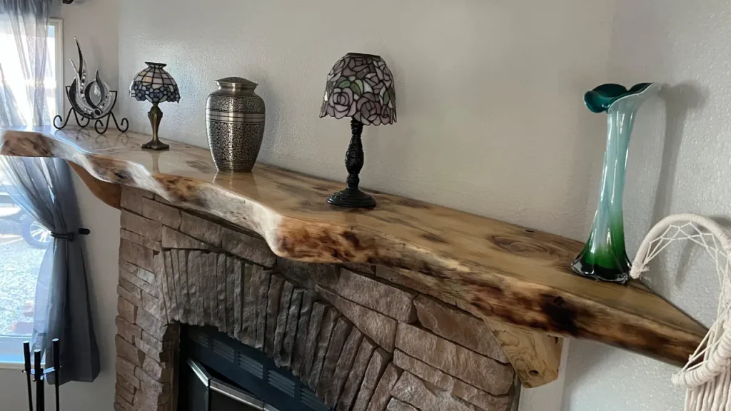 Pine mantle installed in customer's home