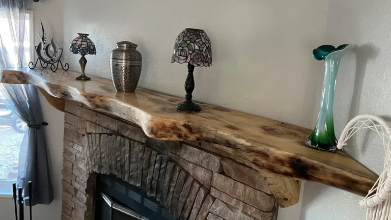 Pine mantle installed in customer's home