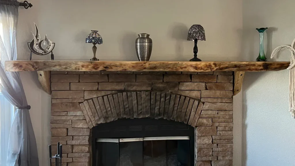 Pine mantle installed in customer's home