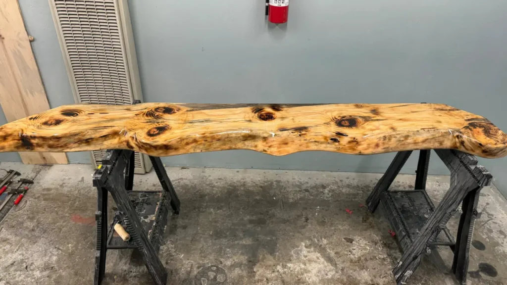 Pine live edge mantle resin pour