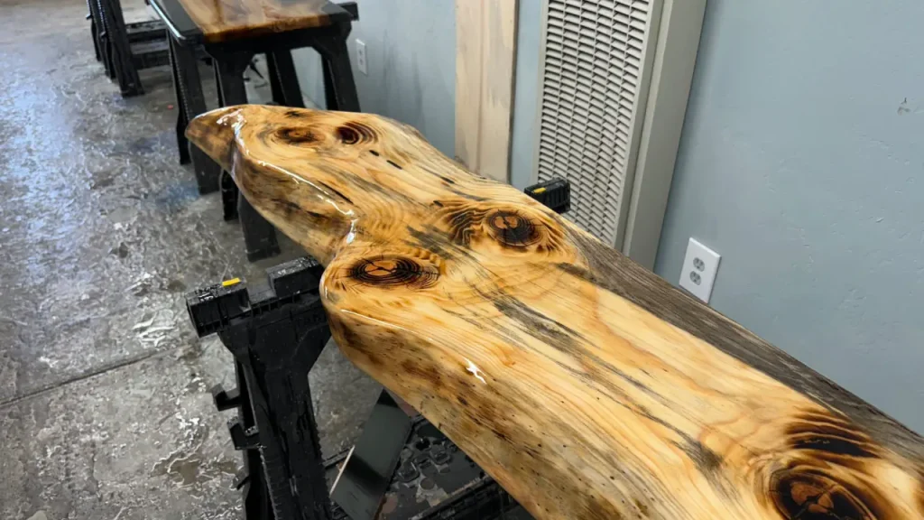 Pine live edge mantle resin pour