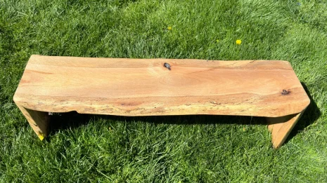 Oak Live Edge Bench in park setting Oak Live Edge Bench in park setting