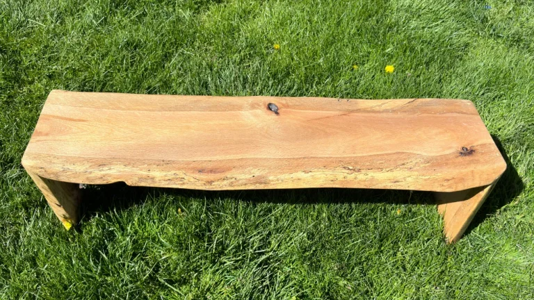 Oak Live Edge Bench in park setting