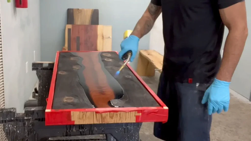 River Lava Table using a flame to eliminate Ai rBubbles