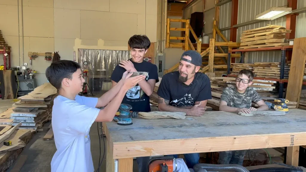 Toby and sons in the shop doing family projects