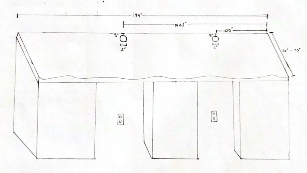 Drawn plans for an 18 foot custom desktop