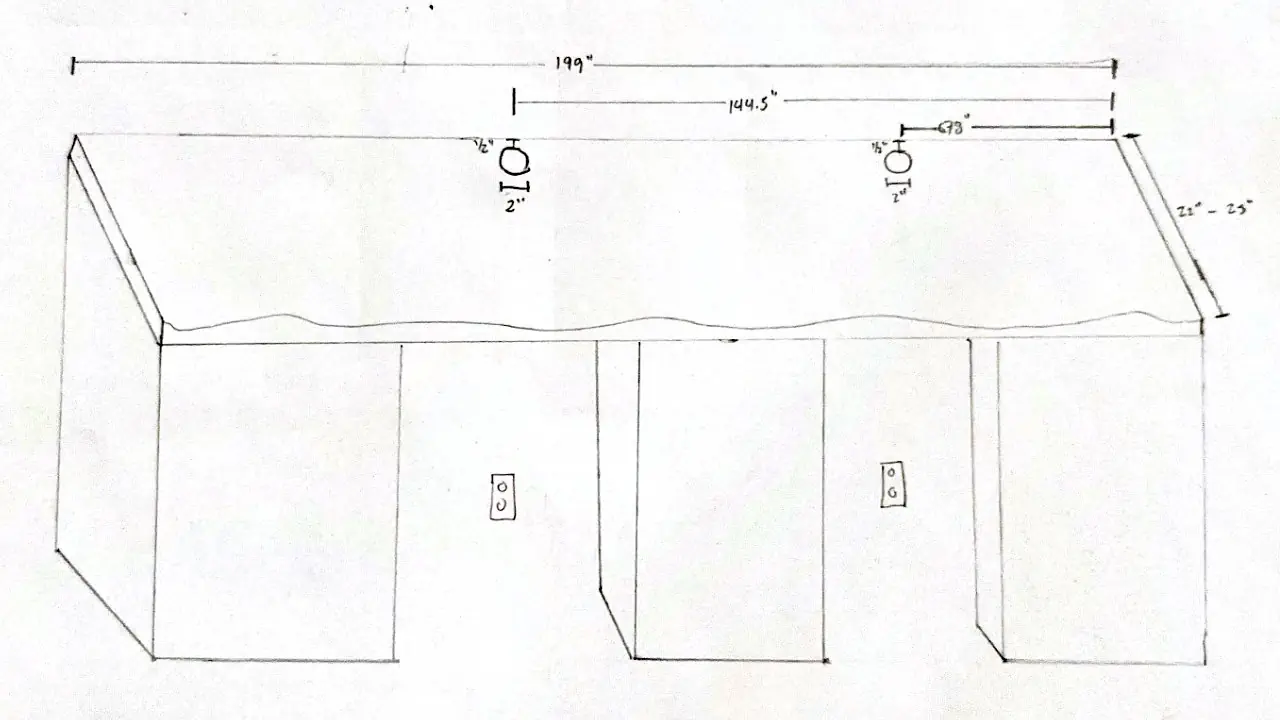 Drawn plans for an 18 foot custom desktop