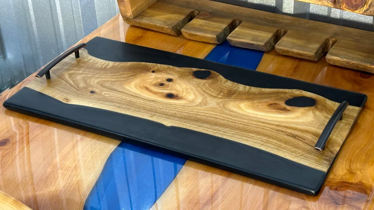 Eucalyptus charcuterie board with black resin