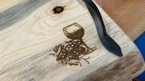 Charcuterie board laser etched with wine glass