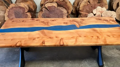 Redwood Dining Table with Blue River Redwood Dining Table with Blue River