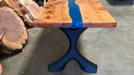 Redwood Dining Table with Blue River Redwood Dining Table with Blue River
