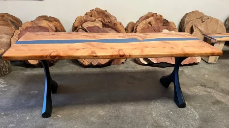 Redwood Dining Table with Blue River Redwood Dining Table with Blue River