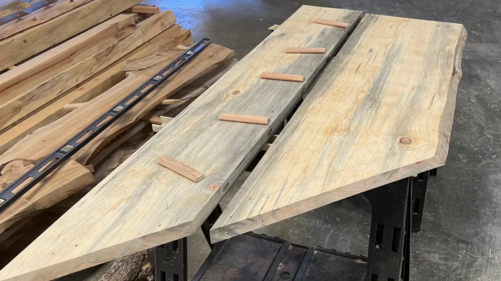 The pieces are chosen and rough-cut, showcasing the exposed live edge