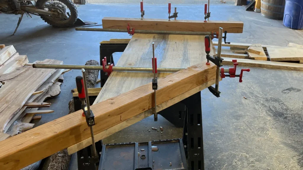 Clamps and braces are applied and set to dry