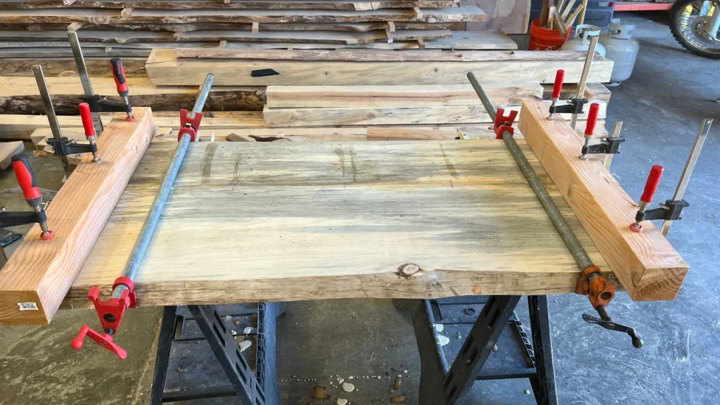 The glued and fully dried countertops are sanded and prepared for sealing.