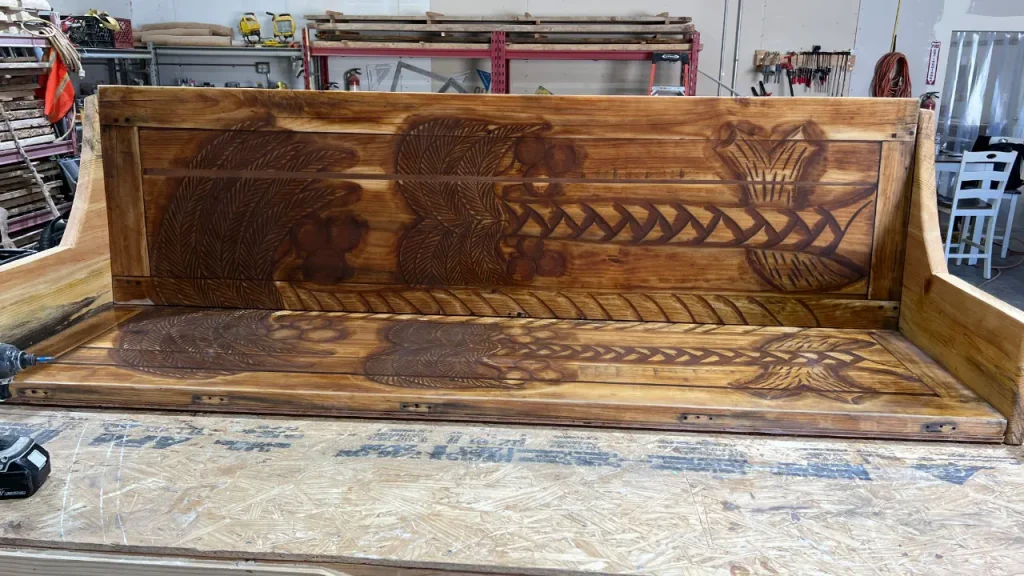 bench built from an old trifold closet door